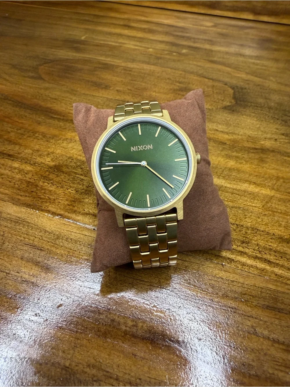 Nixon Gold Stainless Steel Watch with Green Dial